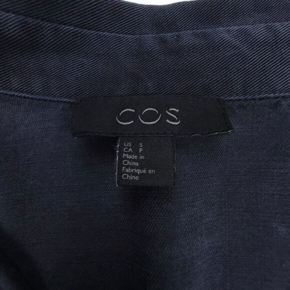 COS Long Sleeve Oversized Minimal Lagenlook Mini Shirt Dress Navy Blue Small - Picture 2 of 7